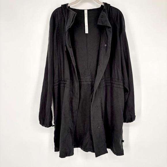 Lululemon City Stroll Tencel Jacket Sz 8 Black Hooded Anorak Cinch Waist Utility - Picture 6 of 16